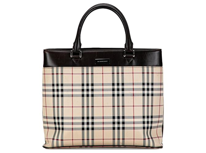 Beige Burberry House Check Tote Leather  ref.1389301