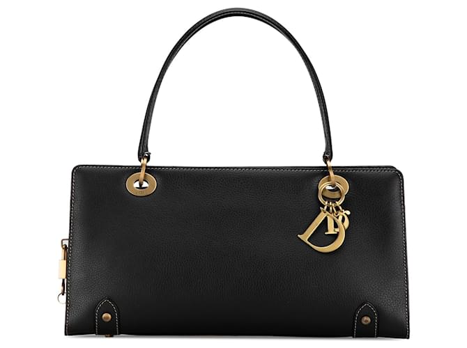 Black Dior Calfskin Lady Dior East West Shopper Bag Leather  ref.1389309