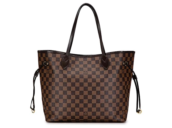 Brown Louis Vuitton Damier Ebene Neverfull MM Tote Bag Leather  ref.1389320