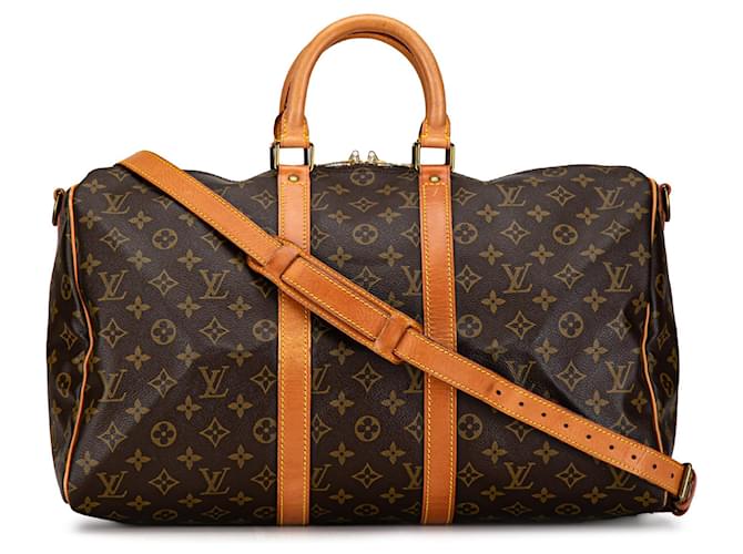 Bolsa de viagem marrom Louis Vuitton Monogram Keepall Bandouliere 45 Couro  ref.1389324