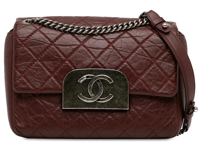 Red Chanel Aged Calfskin CC Square Flap Crossbody Bag Leather  ref.1389328