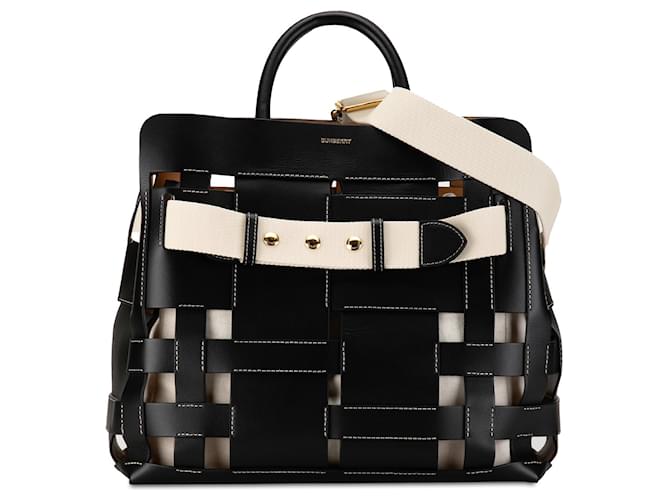 Bolso satchel mediano con cinturón de cuero tejido Burberry negro  ref.1389336