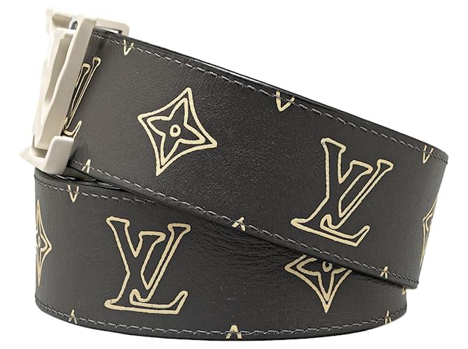 Cinturón reversible icónico Louis Vuitton LV negro Cuero  ref.1389340