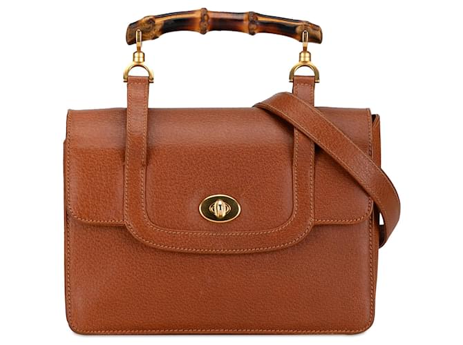 Brown Gucci Bamboo Leather Satchel  ref.1389346