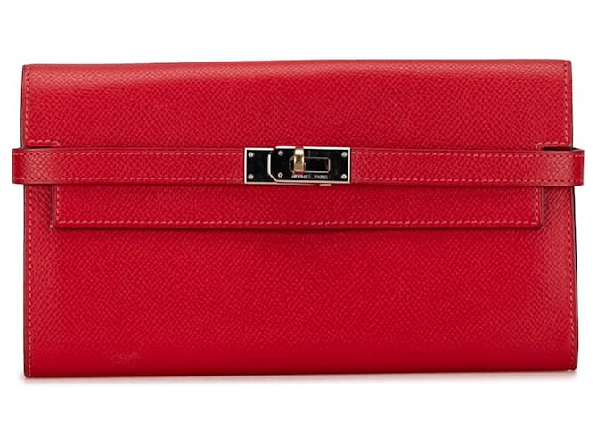 Red Hermès Epsom Classic Kelly Wallet Leather  ref.1389357