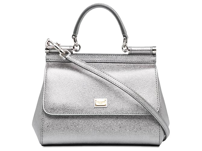 Bolso satchel Miss Sicily de cuero metalizado Dolce & Gabbana plateado Plata  ref.1389359