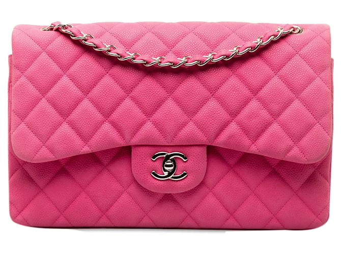 Pink Chanel Jumbo Classic Caviar Double Flap Shoulder Bag Leather  ref.1389362
