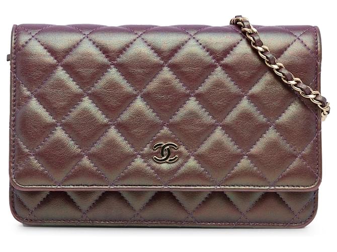 Purple Chanel Iridescent Lambskin CC Wallet on Chain Crossbody Bag Leather  ref.1389363