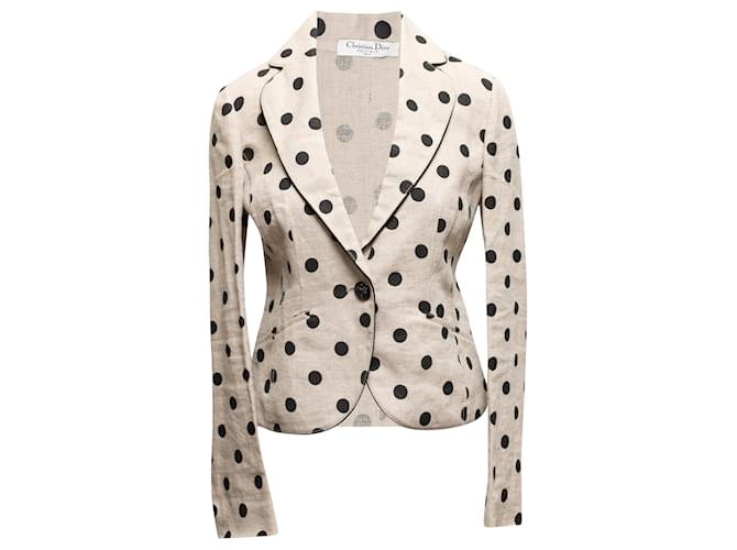 Autre Marque Cream & Black Christian Dior Boutique Polka Dot Blazer Size US S Synthetic  ref.1389368