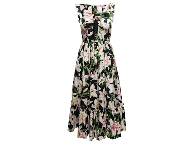 Vestido bustier preto e multicolorido Dolce & Gabbana com estampa floral tamanho IT 38 Sintético  ref.1389372