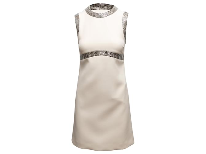 Céline Mini abito senza maniche decorato Celine bianco e argento taglia FR 36 Sintetico  ref.1389374