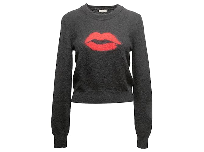 Schwarz-roter Saint Laurent Pullover aus Schurwolle mit Lippenmotiv, Größe US S  ref.1389377