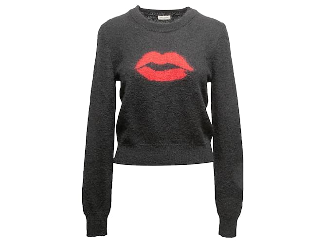 Pull à motif lèvres en laine vierge Saint Laurent noir et rouge Taille US S  ref.1389377