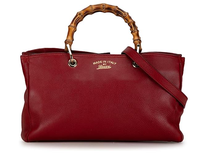 Rote, mittelgroße Shopper-Tasche aus Bambus von Gucci Leder  ref.1389386