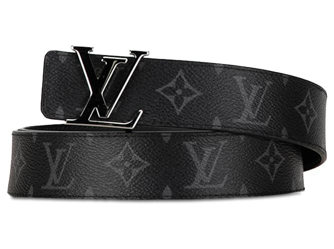 Black Louis Vuitton Monogram Eclipse LV Initiales Reversible Belt Cloth  ref.1389389