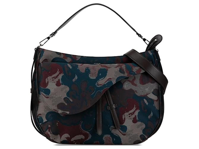 Saddle Cartable sac de selle souple en denim camouflage Dior Peter Doig marron Cuir  ref.1389429