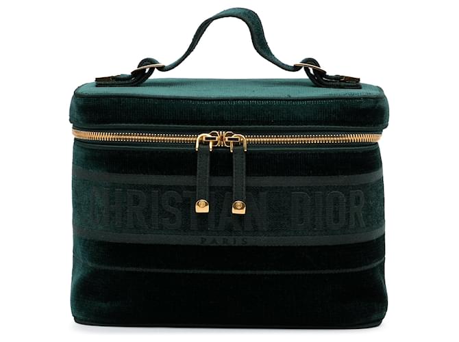 Green Dior Velvet Cannage Vanity Bag  ref.1389437