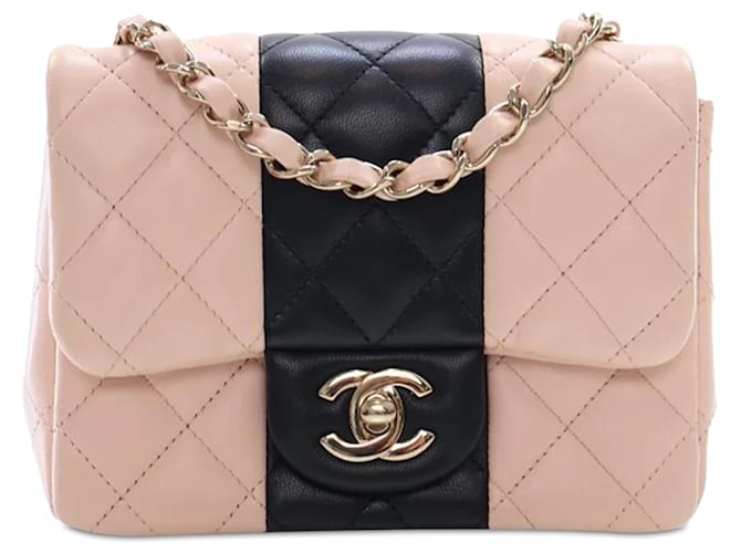 Pink Chanel Mini Square Bicolor Classic Lambskin Single Flap Crossbody Bag Leather  ref.1389438