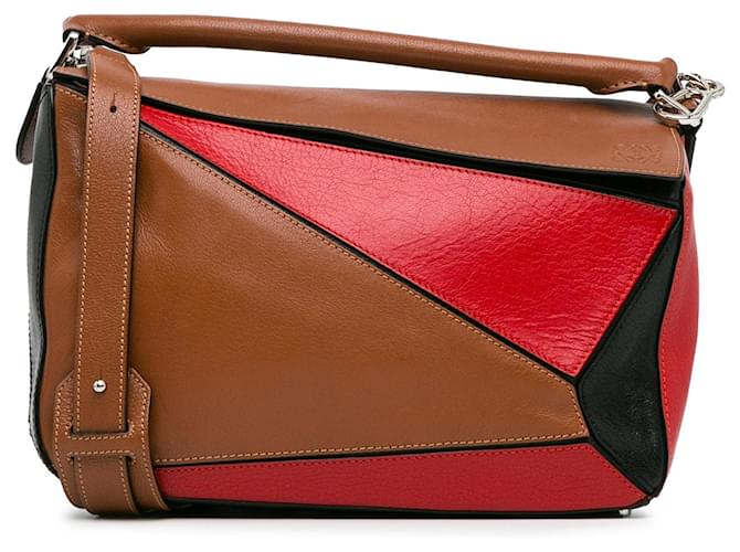 Satchel mediano LOEWE Tricolor Puzzle Bag marrón Castaño Cuero  ref.1389450