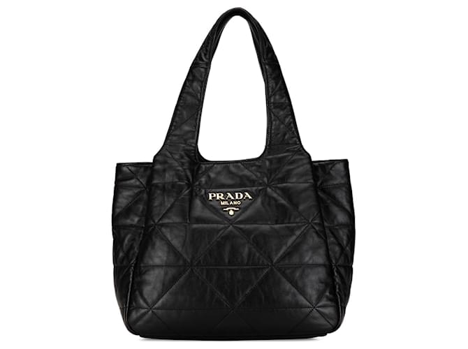 Black Prada Soft Calf Impunture Tote Leather  ref.1389457