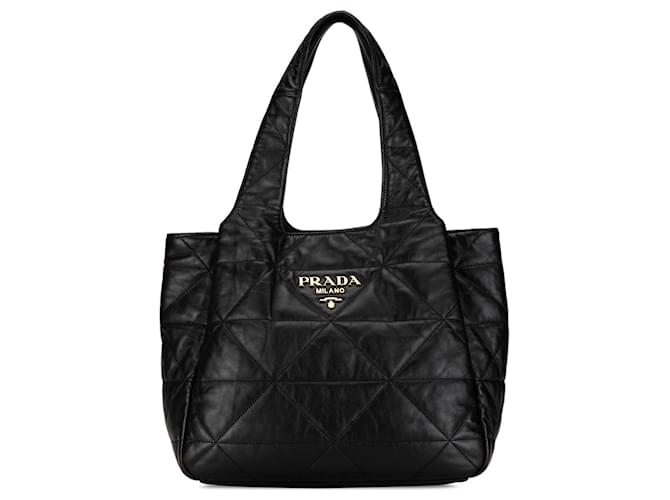 Tote Cabas noir Prada Soft Calf Impunture Cuir  ref.1389457