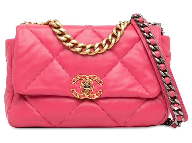 Chanel – Mittelgroße Umhängetasche „19“ aus Lammleder in Rosa Pink  ref.1389459