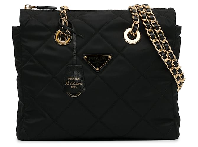 Black Prada Re-Nylon Re-Edition 1995 Chaine Shoulder Bag Leather  ref.1389476