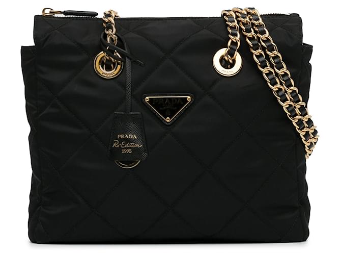 Sac à bandoulière Prada Re-Nylon Re-Edition 1995 Chaine noir Cuir  ref.1389476