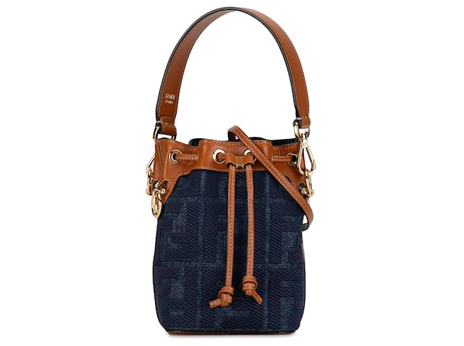 Blue Fendi Mini Denim Zucca Mon Tresor Bucket Bag Leather  ref.1389492