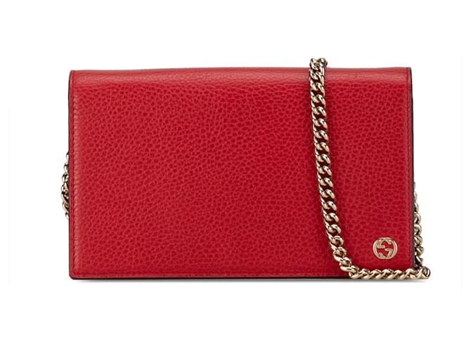 Red Gucci Leather Betty Wallet On Chain Crossbody Bag  ref.1389497