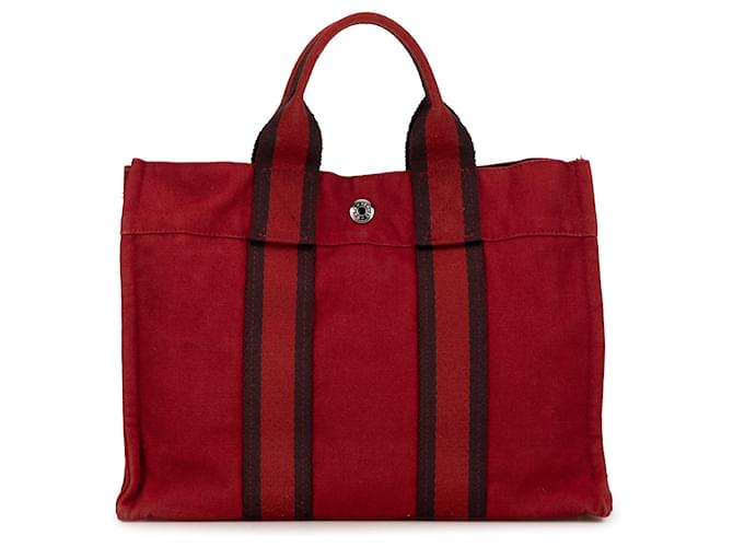 Rote Hermès Fourre Tout PM Handtasche Leinwand  ref.1389498