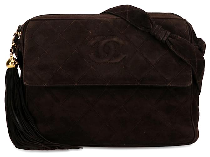 Brown Chanel CC Quilted Suede Tassel Camera Bag Leather  ref.1389515