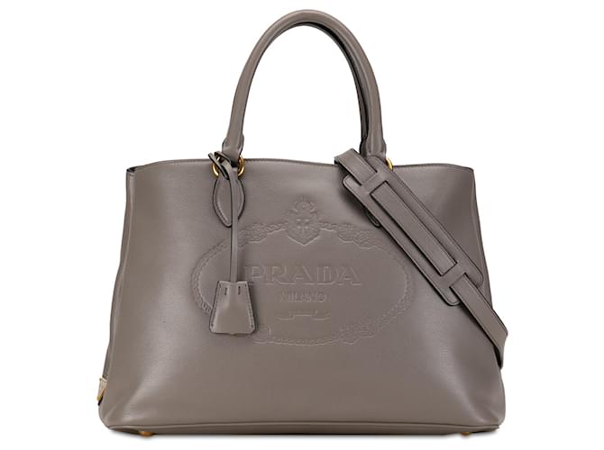 Taupe Prada Glace Calf Logo Satchel Leather  ref.1389523
