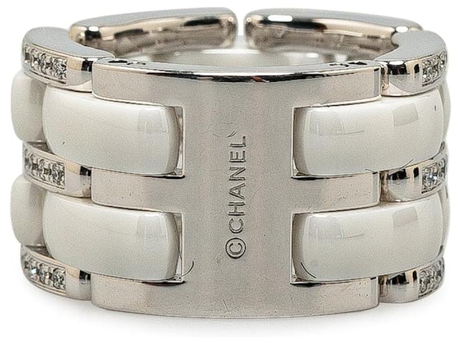 Weißer Chanel-Ring aus 18 Karat Weißgold mit Diamanten und Keramik, sehr breit Keramisch  ref.1389535