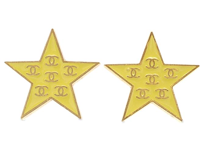 Gelbe Chanel CC Star Clip-On Ohrringe Vergoldet  ref.1389537
