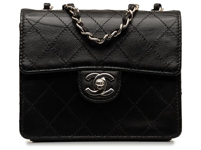 Black Chanel Mini Square Classic Quilted Caviar Flap Crossbody Bag Leather  ref.1389551