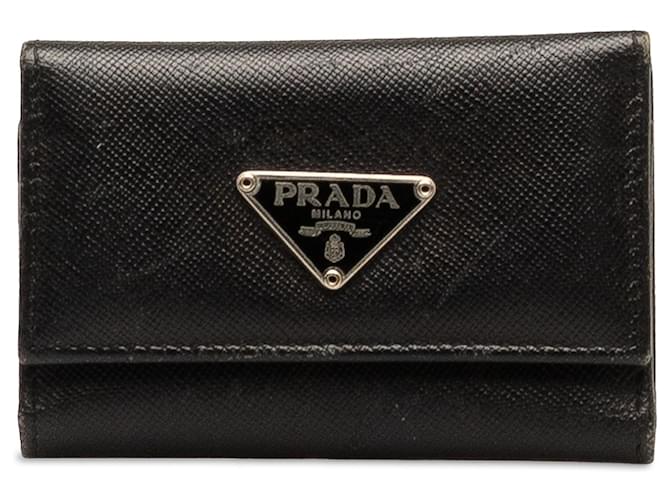 Porte-clés Prada Saffiano noir Cuir  ref.1389571
