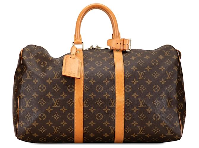 Brown Louis Vuitton Monogram Keepall 45 Travel Bag Leather  ref.1389574