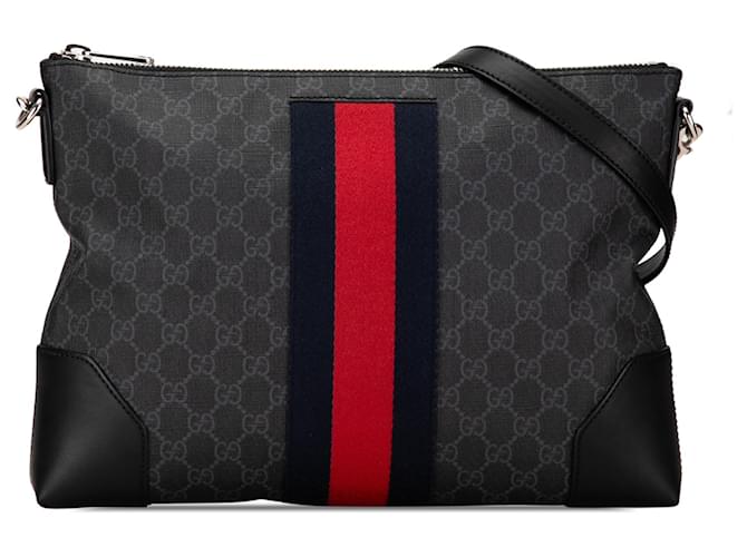 Black Gucci GG Supreme Web Crossbody Bag Leather  ref.1389580