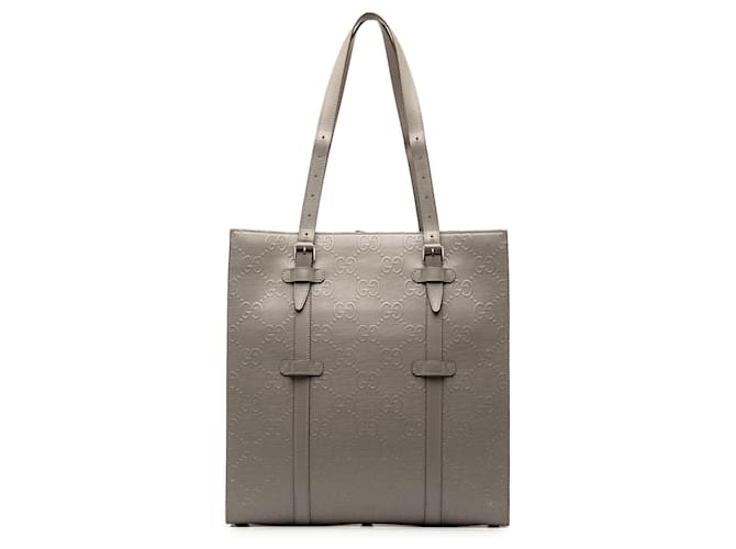 Bolsa vertical de couro com relevo cinza Gucci GG  ref.1389587