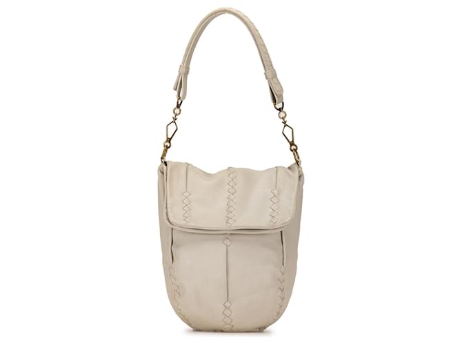 White Bottega Veneta Intrecciato-Trimmed Hobo Leather  ref.1389589