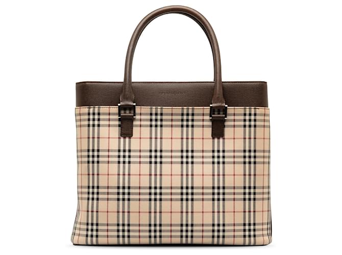 Beige Burberry House Check Tote Leather  ref.1389591