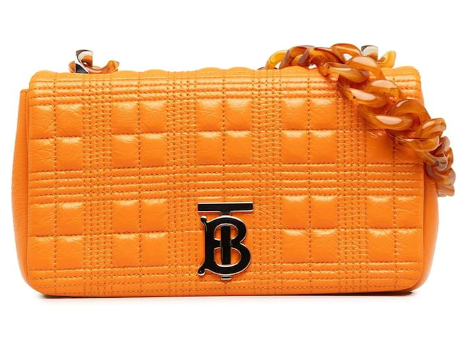 Bolso de hombro con cadena de resina Lola pequeño de Burberry en naranja Cuero  ref.1389596