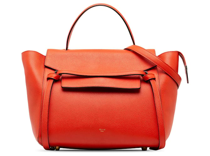 Céline Bolso satchel mini con cinturón Celine rojo Roja Cuero  ref.1389598