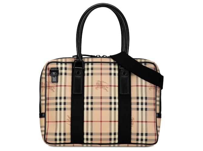 Beige Burberry Haymarket Check Business Bag Leather  ref.1389628