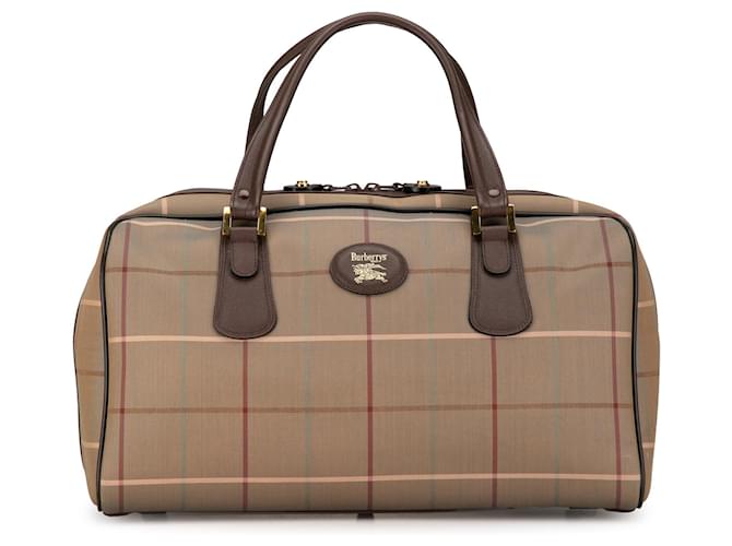 Brown Burberry Vintage Check Travel Bag Leather  ref.1389629
