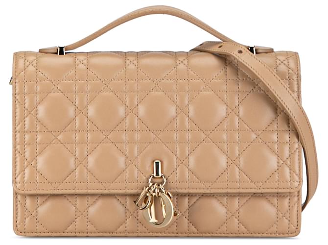 Beige Dior Lambskin Cannage My Dior Top Handle Bag Satchel Leather  ref.1389643