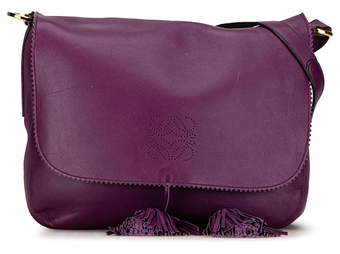 Purple LOEWE Nappa Fringe Anagram Crossbody Leather  ref.1389648