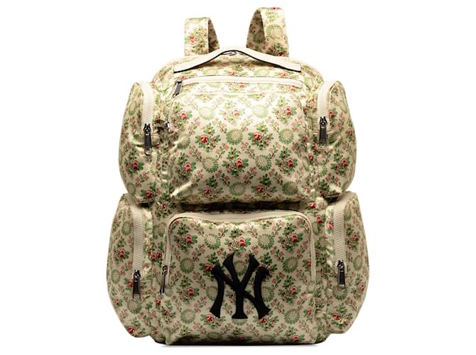 Beige Gucci MLB Floral Satin NY Yankees Patch Backpack Cloth  ref.1389653