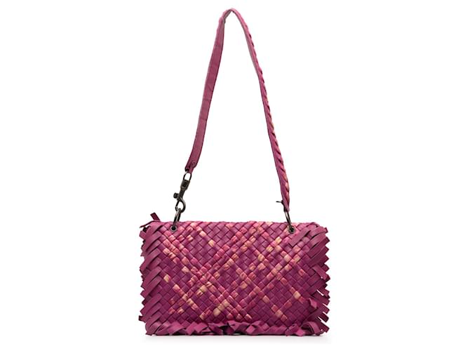 Pink Bottega Veneta Paille Sfrangiato Aquatre Intrecciato Fringe Shoulder Bag Leather  ref.1389654